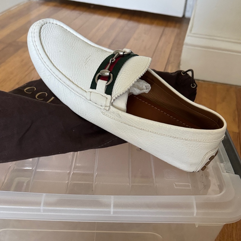 Gucci White Leather Loafers Slip-Ons